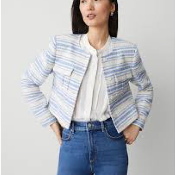Ann Taylor Textured Cream And Blue Blazer